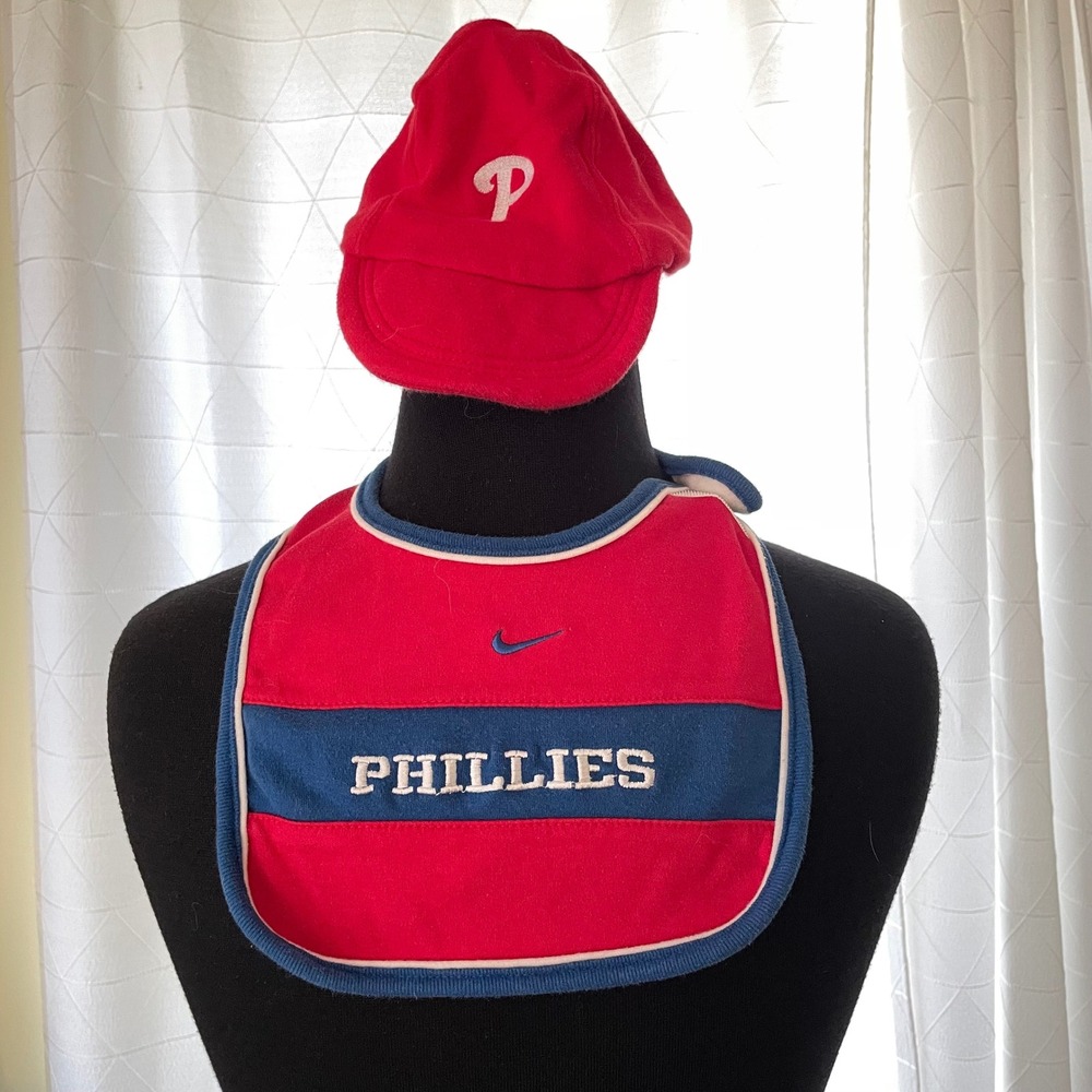 Nike Philadelphia Phillies Baby‎ Bib and Hat Set Red Blue 18M MLB Baseball